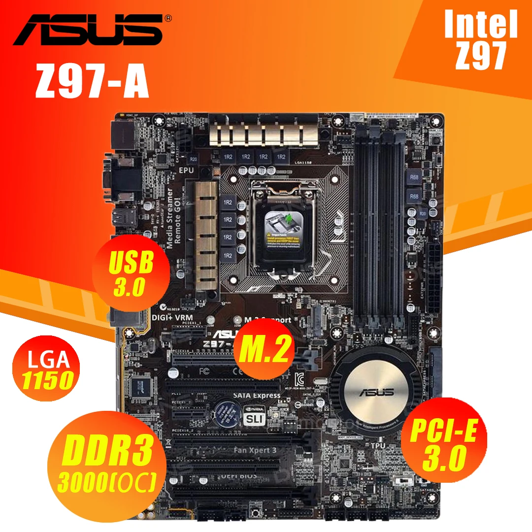 LGA 1150 Asus Z97 A материнская плата PCI E 3 0 DDR3 M.2 DVI SATA совместимый HDMI Core i7 i5 i3 Настольный Mãe