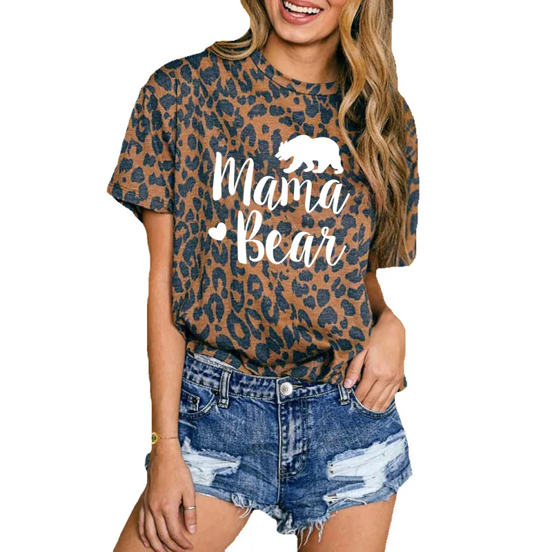 

Mama Bear Shirt Aesthetic Vintage Women 90s Leopard Print Tops Casual Floral Tee Woman Clothes 2020 Summer