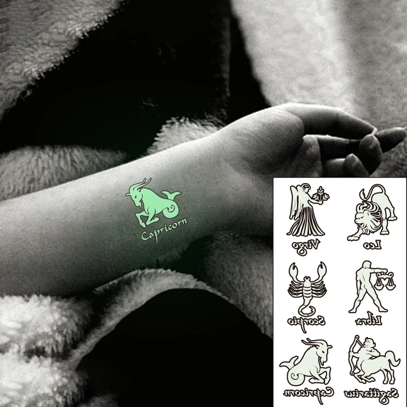 Водонепроницаемая Временная светящаяся тату-наклейка Leo Virgo Scorpio Libra Созвездие