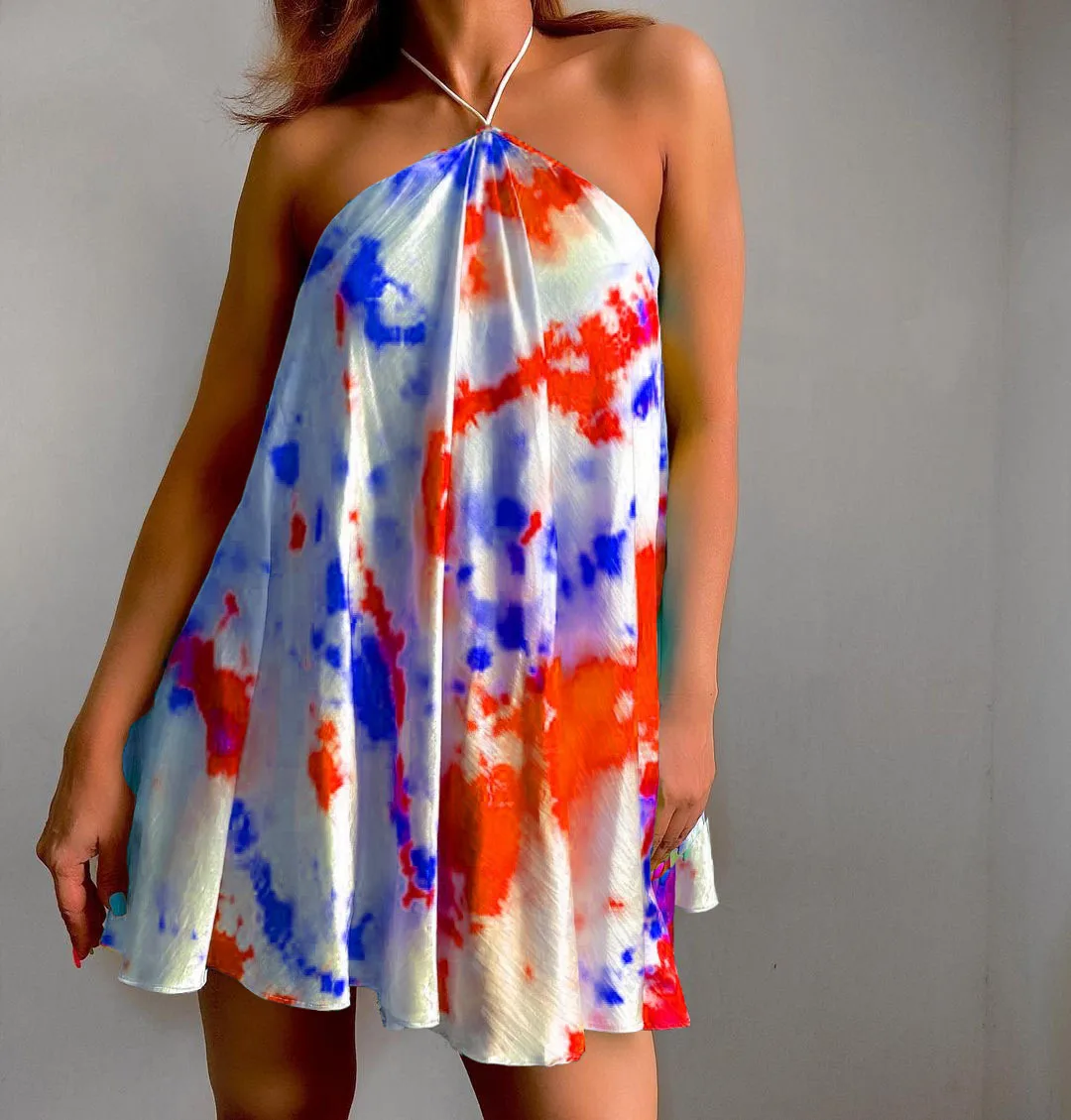 

Sexy Women Dress Print Tie Dye Halter Sleeveless Backless Dresses Party Night Beach Clothes For Women Outfit