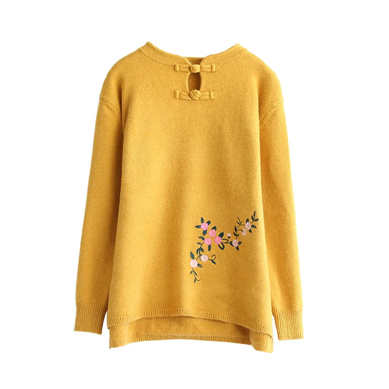 Женский вязаный свитер Johnature свободный с длинными рукавами и вышивкой в