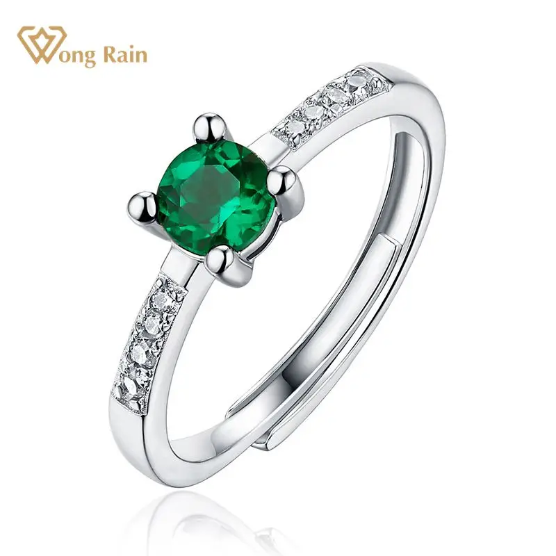 

Wong Rain 100% 925 Sterling Silver 0.5CT Round Cut Emerald Moissanite Gemstone Engagement Classic Open Rings Fine Jewelry Gifts