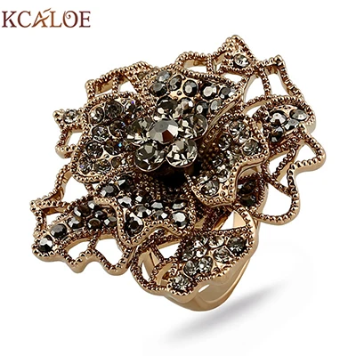gray rhinestone KCALOE обручальное кольцо для женщин, античное титановое золото, австрийские кристаллы, стразы, кольца с большими цветами - Цвет основного камня: gray rhinestone