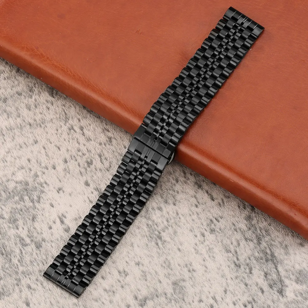 

22mm Fashion Stainless Steel Butterfly Clasp Buckle Watch Band Black Wristwatch Band for Men Women