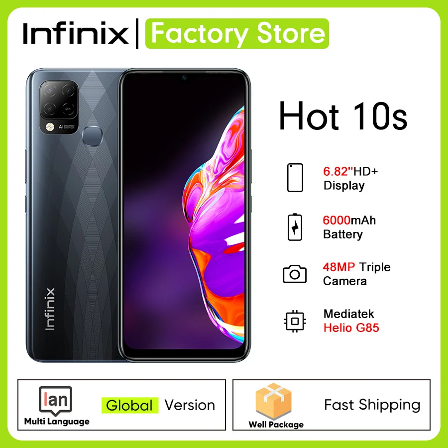 Глобальная версия Infinix Горячая 10S NFC 6 95 &quotFHD Смартфон 4 ГБ/64 Гб 128 ГБ 5000 мА/ч 64MP