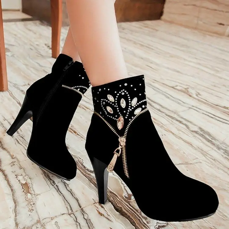 

Женские ботильоны на высоких шпильках стразы, блестящая женская обувь на молнии, Новинка