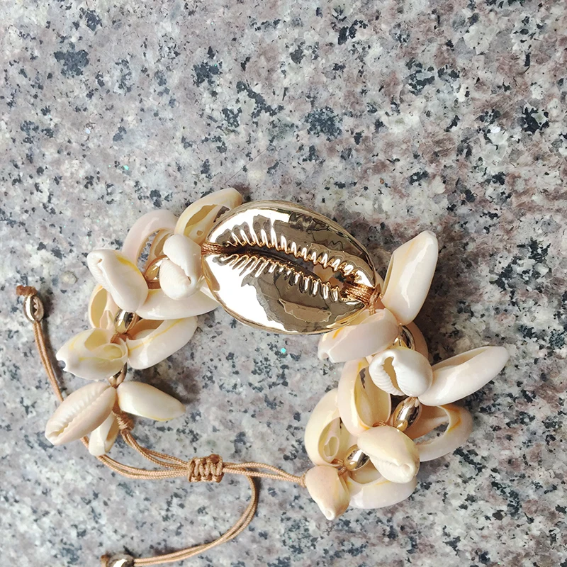 Женский браслет boho bileklik vsco Большой из ракушек Каури в богемном стиле ручная
