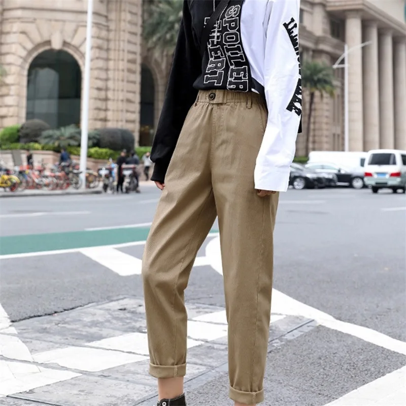

Women Pants Beige High Waist Casual Loose Harem Pant Women Korean Pencil Trousers Cargo Pants Streetwear