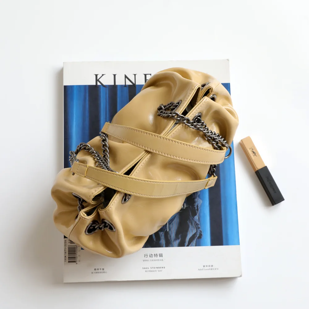 

Cowhide wrinkle bag fashion chain hobos shoulder bag small underarm bag