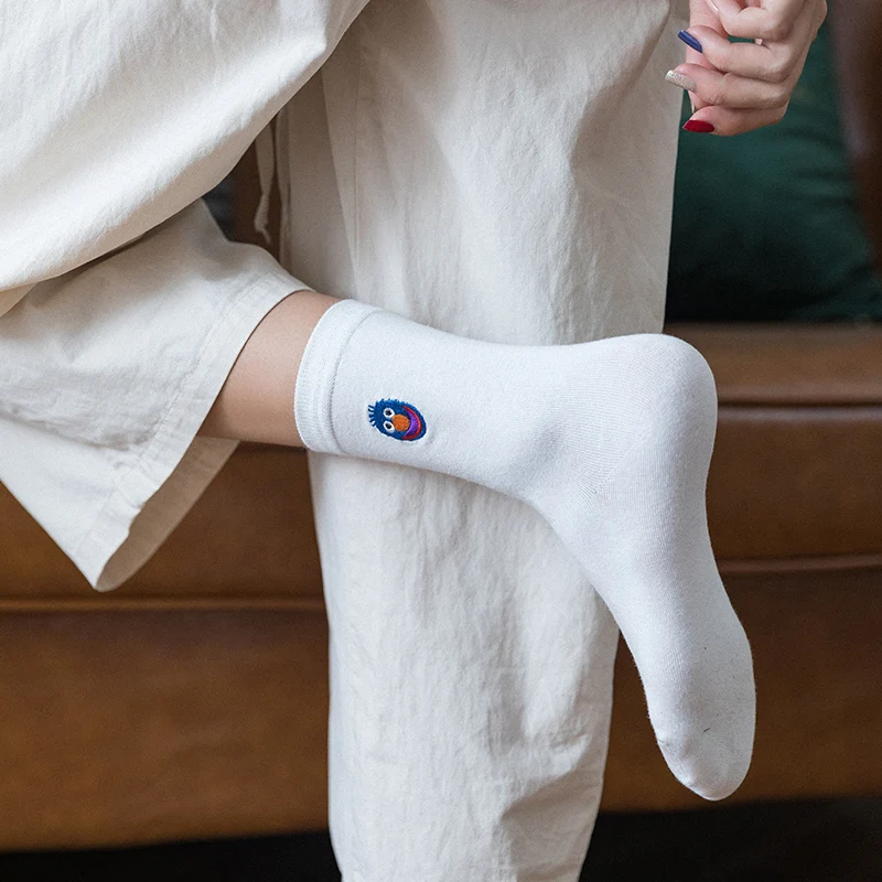 Новинка Женские милые хлопковые носки Забавные с вышивкой в виде улыбки для