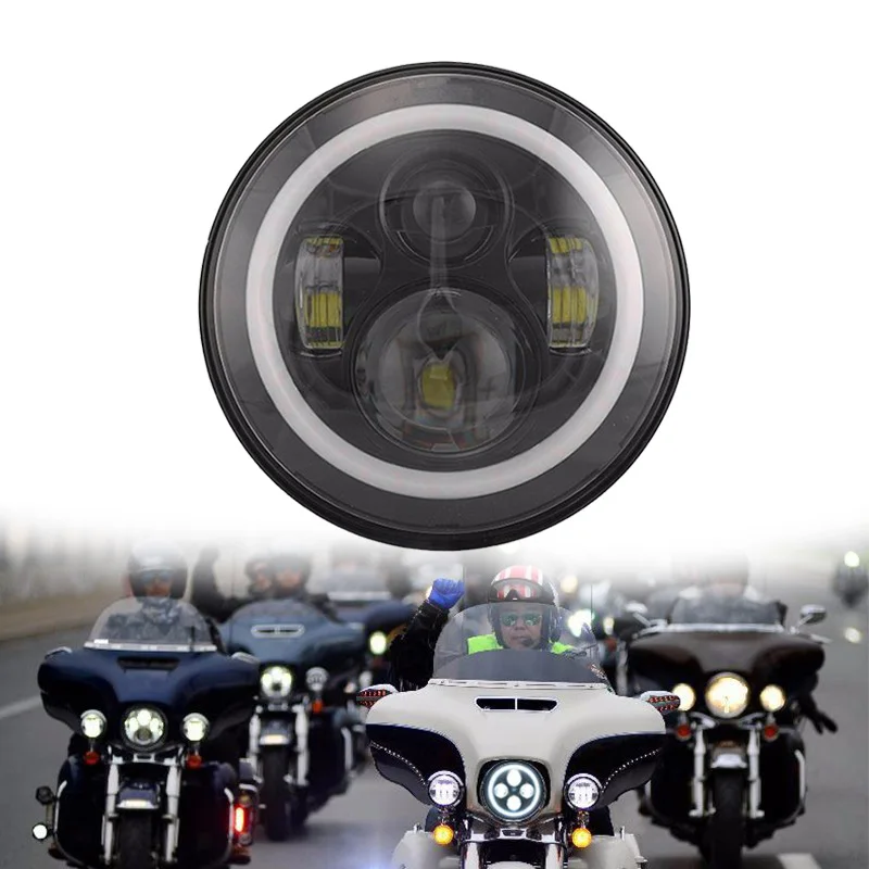 

FADUIES 7 "мотоцикл светодиодный головной светильник с ангелом светильник белый DRL и Желтый Включите свет для Harley -- мотоцикла FLSTC FLSTF FLSTFB