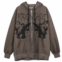 hip hop streetwear hooded sweater goth angel dark print womens loose pocket sports zipper harajuku y2k jacket hoodies women