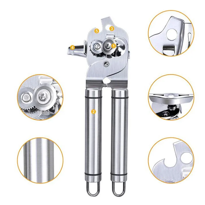 

304 Stainless Steel Can Opener Manual Food-safe With Built-in Bottle Opener