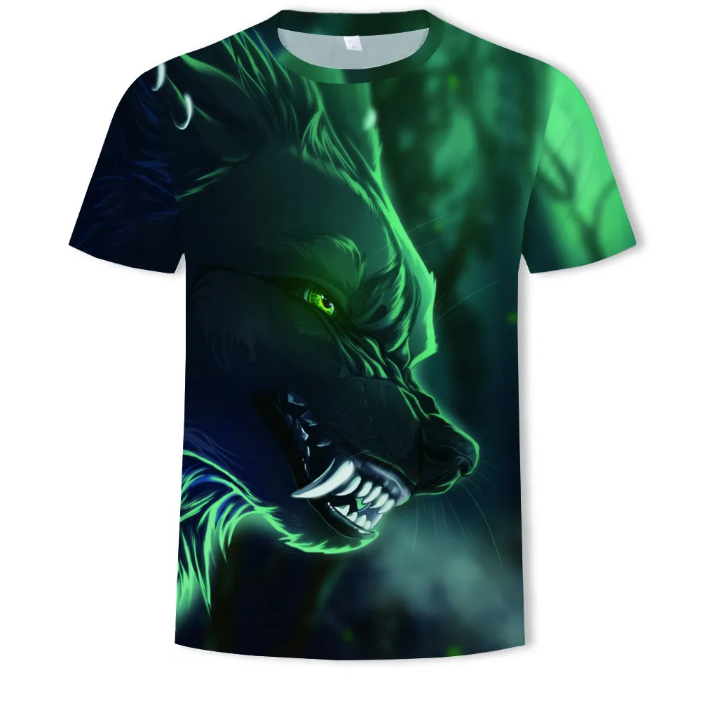 

2021 new men's 3d T-shirt couple wolf print T-shirt men's summer short-sleeved round neck T-shirt fashion casual brand T-shirt