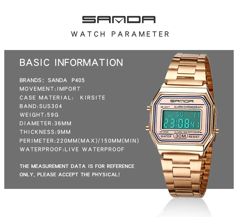 SANDA часы мужские цифровой светодиодный сплав водонепроницаемые модные