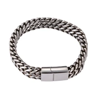 fashion double layer stainless steel curb cuban link chain silver color bracelet for men hip hop rock jewelry gift gs0046