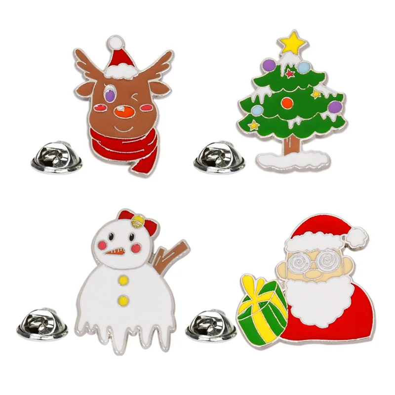 

Christmas Series Pins Fashion Snowman Christmas Tree Brooch Cartoon Metal Santa Claus Badge Wholesale Gifts for Friends