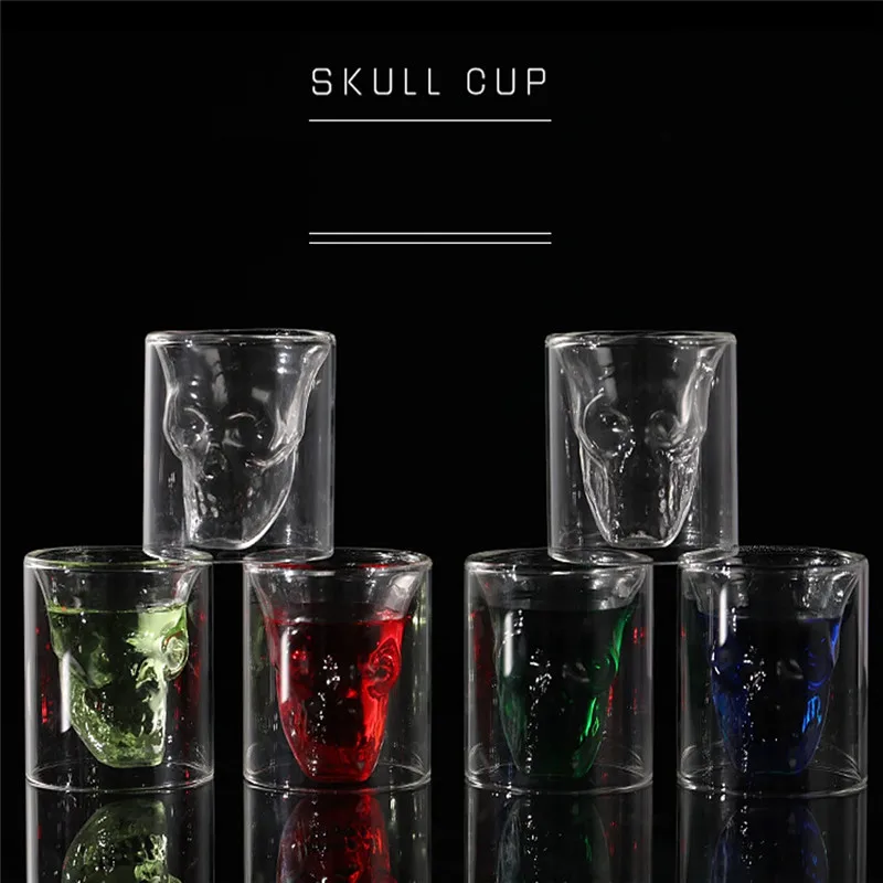 4pcs Skull Head Double Glass Penis Shot Crystal Mug Party Whisky Vodka Cup Transparent Drinks Cups Beer Steins Bar Accessories | Дом и сад