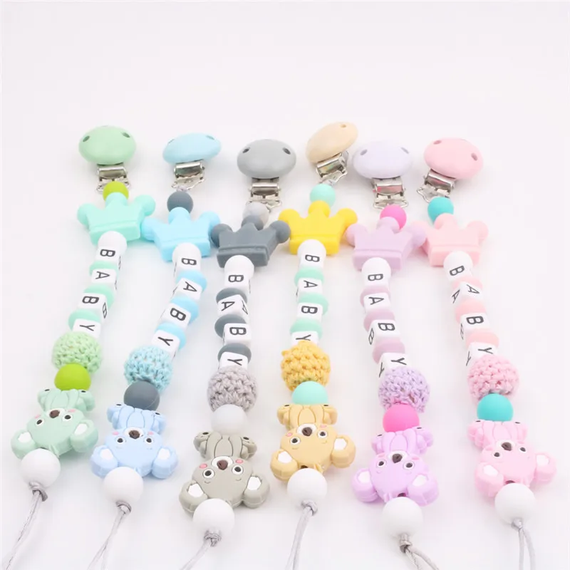 

Colorful Silicone Personalized Letter Pacifier Clips Funny Chupetero Chain For Infant Feeding Toddle Chew Toy