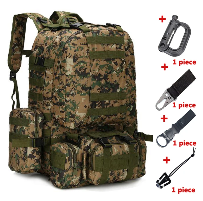 55L Molle военный рюкзак SWAT армейская полевая камуфляжная дорожная Сумка Многофункциональная двойная сумка большой емкости ACU рюкзак - Цвет: bag and hooks