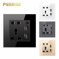 pssrise g11 eu un wall power socket with usb universal tempered glass panel grounding household outlet wall socket
