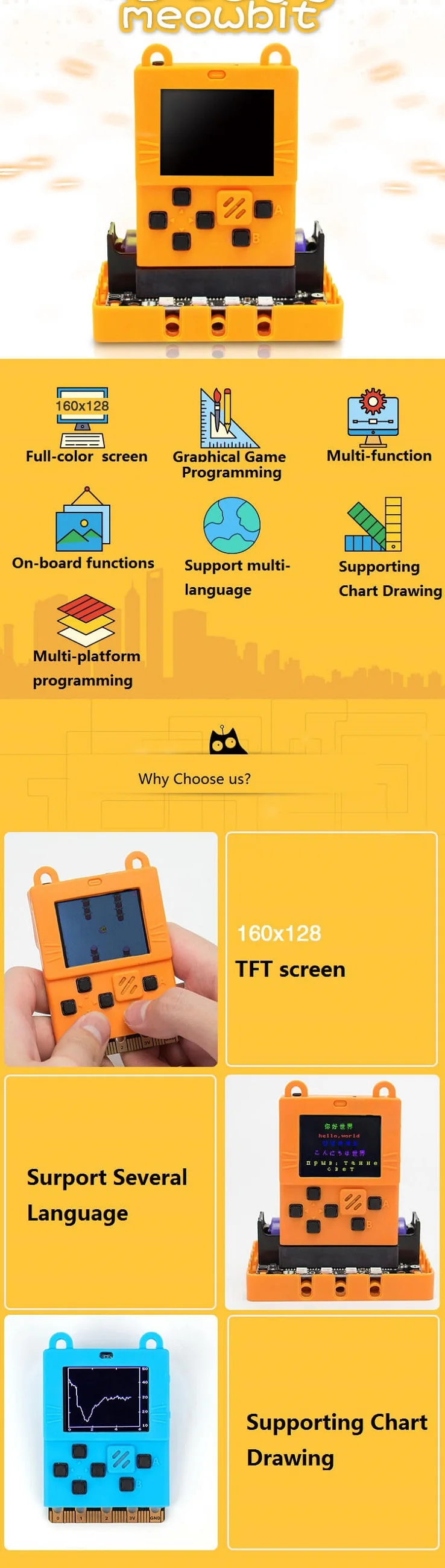 Kittenbot Meowbit Codable Console программируемые игровые консоли для microsoft Makecode Board с 1,8 дюймовым TFT экраном Программирование