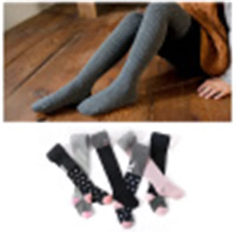 

Детские колготки с мультяшным улыбающимся лицом, осенне-зимние колготки в горошек с двойными иглами для малышей