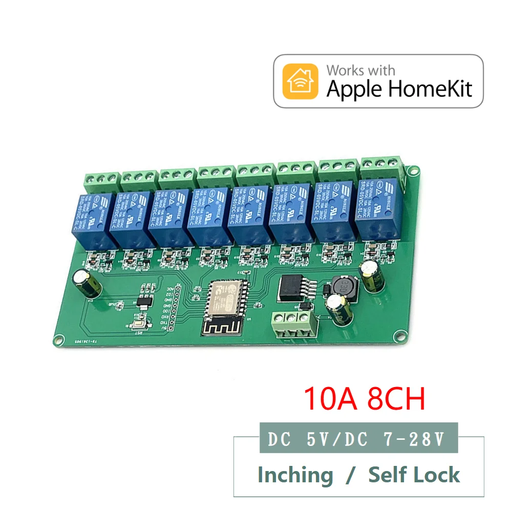Homekit 8CH 10A WiFi Relay Module Inching Switch Self-locking Entry Access Gate Control DC 5V 12V 7V-28V