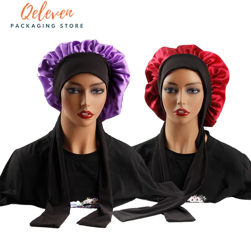 

Custom Logo Wrap Bonnets With Edge Control Satin Women Sleep Tie Bonnet
