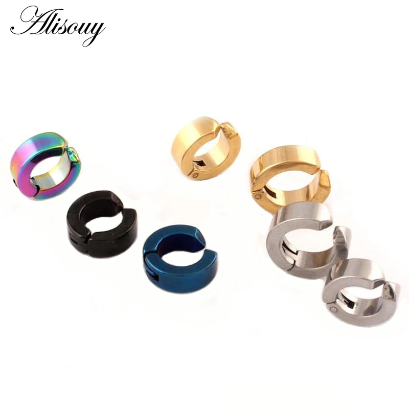 Мужские серьги клипсы из титановой стали ширина 4 мм 5 цветов|clip magnetic|earrings circleearrings