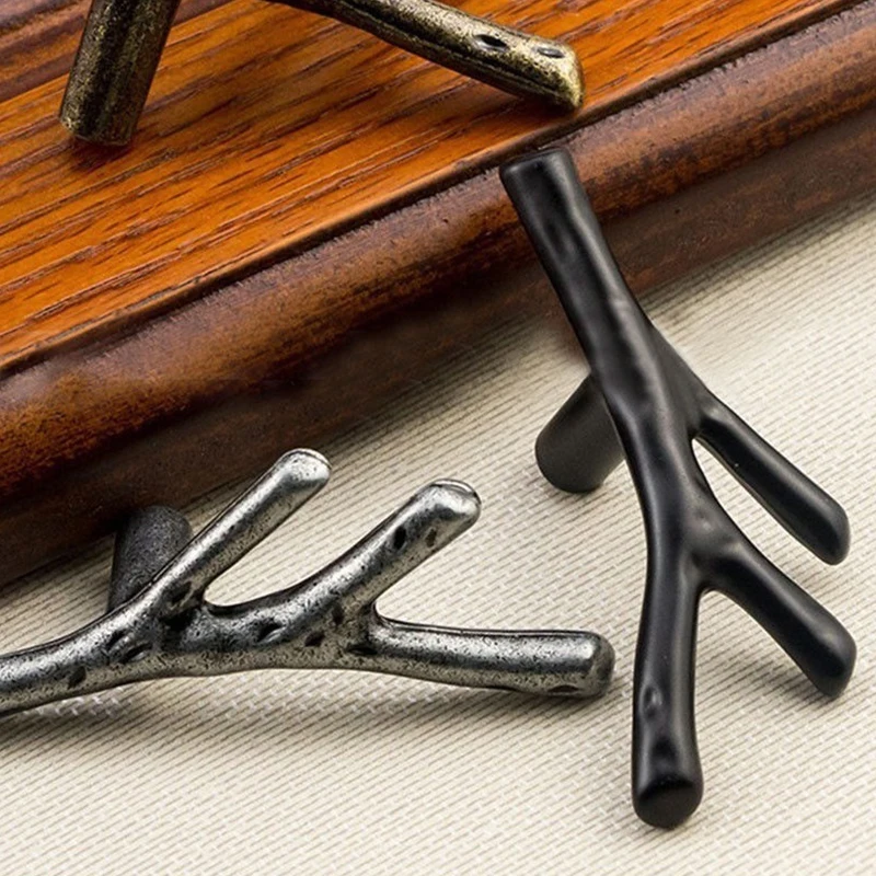 Простая винтажная ветка дерева американские ручки для шкафа черная серебряная