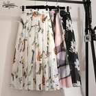 Юбка Женская Длинная с эластичным завышенным поясом, шифоновая юбка макси с принтом, в Корейском стиле, черная, белая, 8 цветов, 2021, весна-лето 9830
