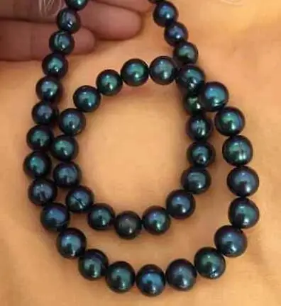 

Потрясающее ожерелье из таитянского черно-зеленого барочного жемчуга 8-9 мм 17 дюймов 14k