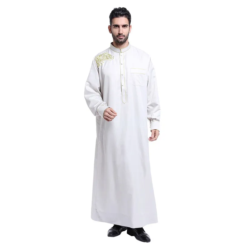 Jubba tobe для мужчин мусульманская одежда взрослых Дубай Кафтан вышивка Арабский