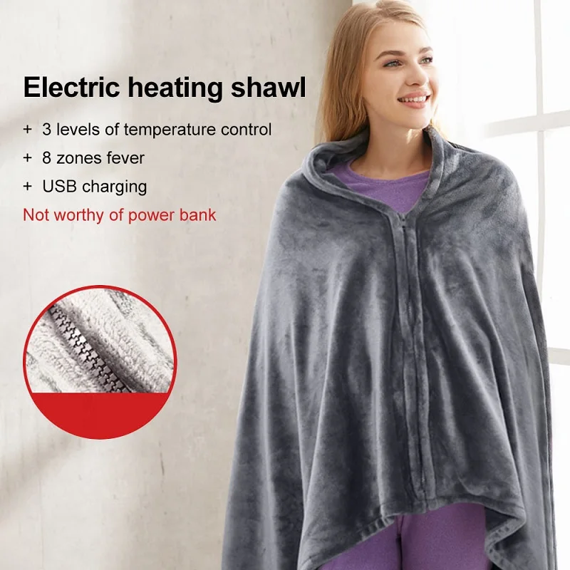 

Winter Electric Heating Blanket USB Battery Powered Heated Warm Shawl Coral Flannel Warm Pad Warming Against The Cold Heated Mat