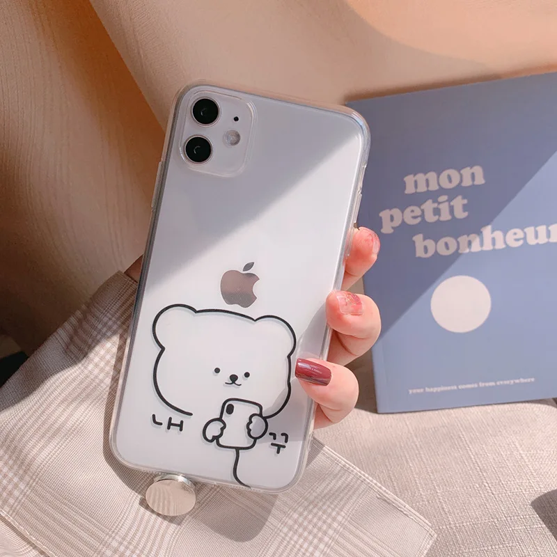 

Creative Bear Animal Phone Case For iPhone 11 12 Pro Max Mini Clear Shockproof Lens Protection For iPhone X XS XR 7 8 Plus Bag