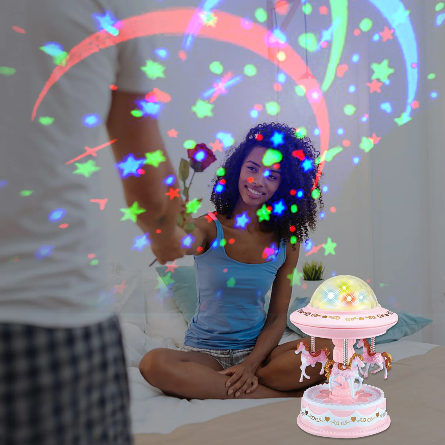 Милая вращающаяся лошадь карусель стиль музыкальная шкатулка проектор на День