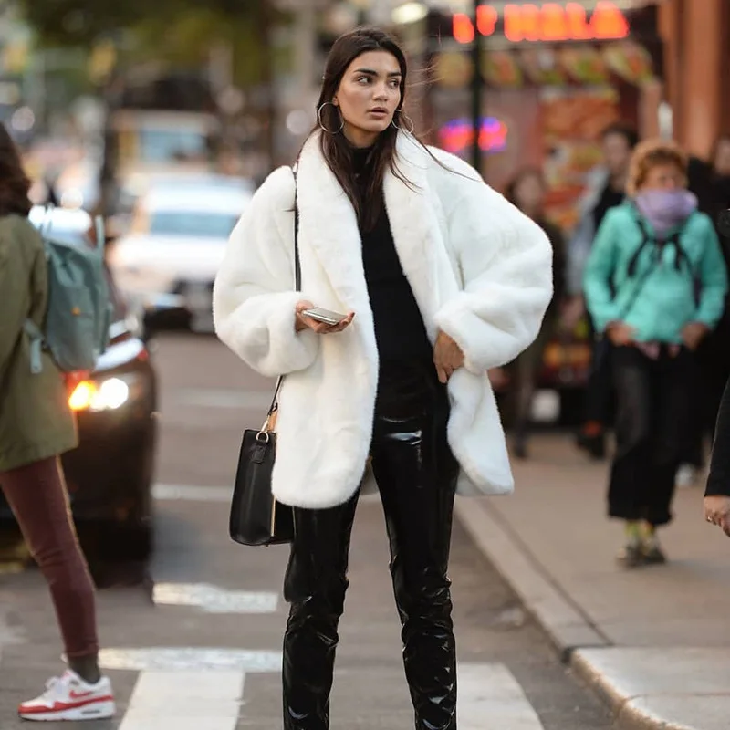 New Winter Solid Thickened Imitation Fur Coat Long Sweater Coat