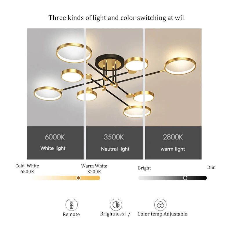 Modern Led Chandelier Ceiling Lamp With Remote Control Dimmable For Living Room Bedroom Dining Kitchen Nordic Hanging Light | Лампы и