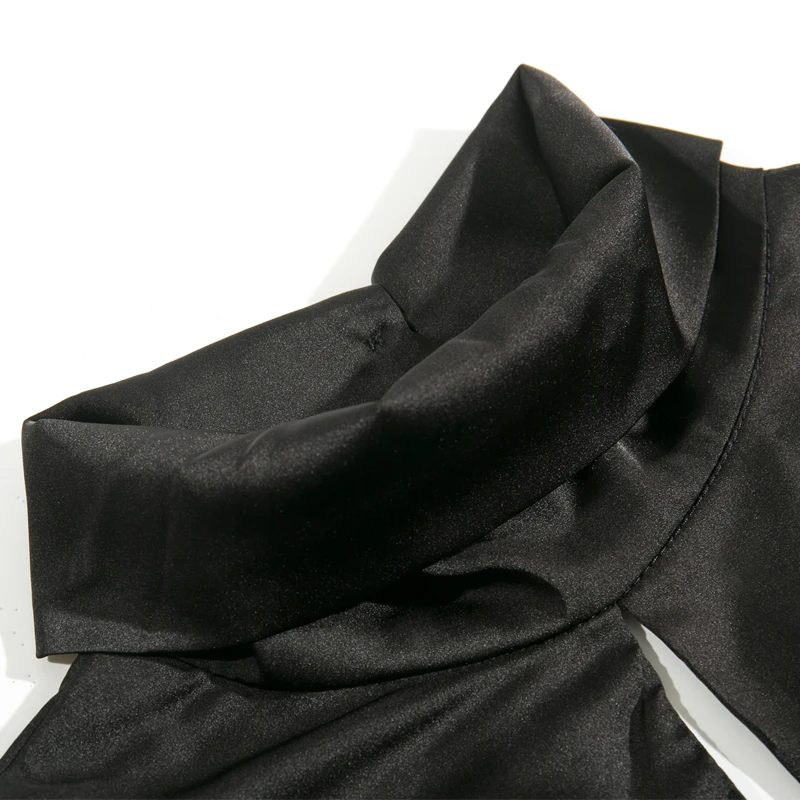 

Summer casual solid color shirt female long-sleeved high-necked halter bow decoration short Shirt