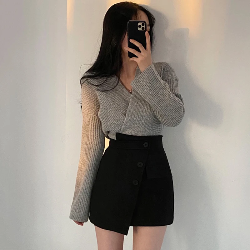 Женское платье ONALIPPA в Корейском стиле универсальный вязаный свитер с V-образным