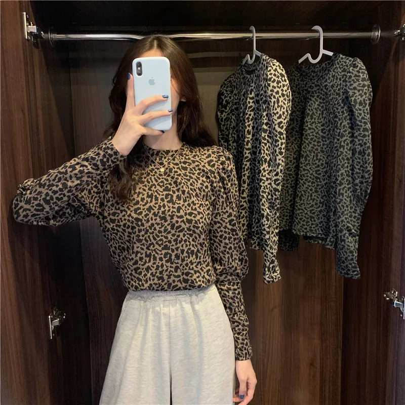 

Spring Autumn New Women's Clothing Korean Ins Leopard Long Sleeve T-Shirts Fashion Loose Casual Tops Hipster O-neck Tees Female