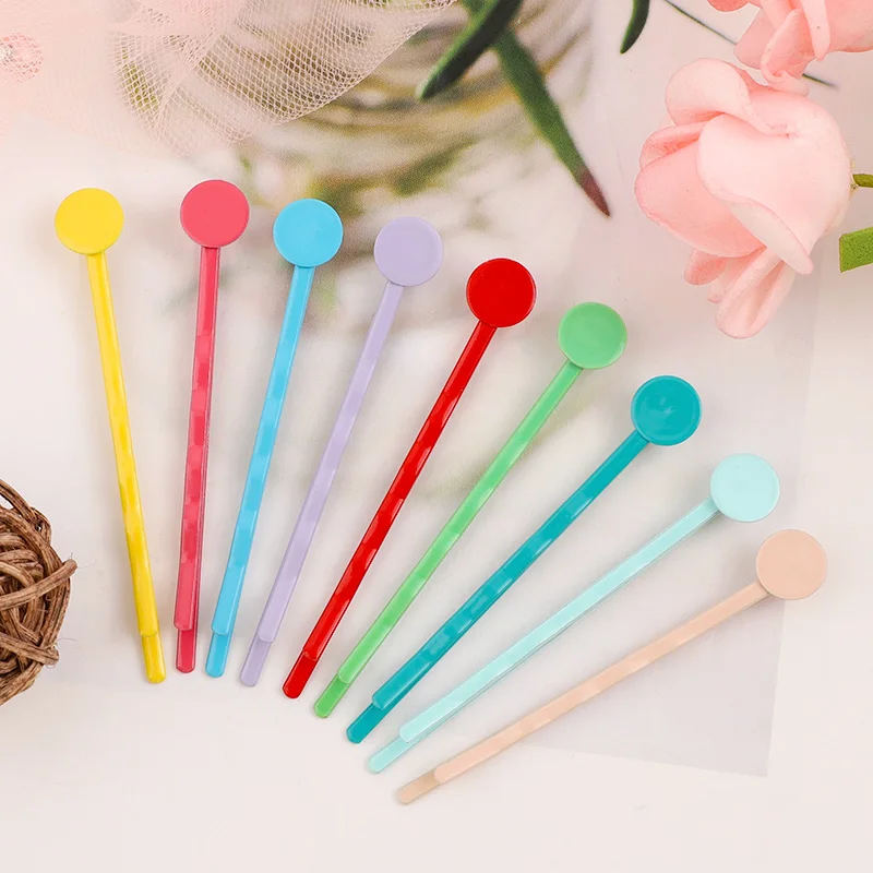 

24pcs Color Hair Clip Pin DIY Bobby Pins Flat Round Glue Pad Hairpins for Women Girls Hair Styling Accessories Metal Barrettes