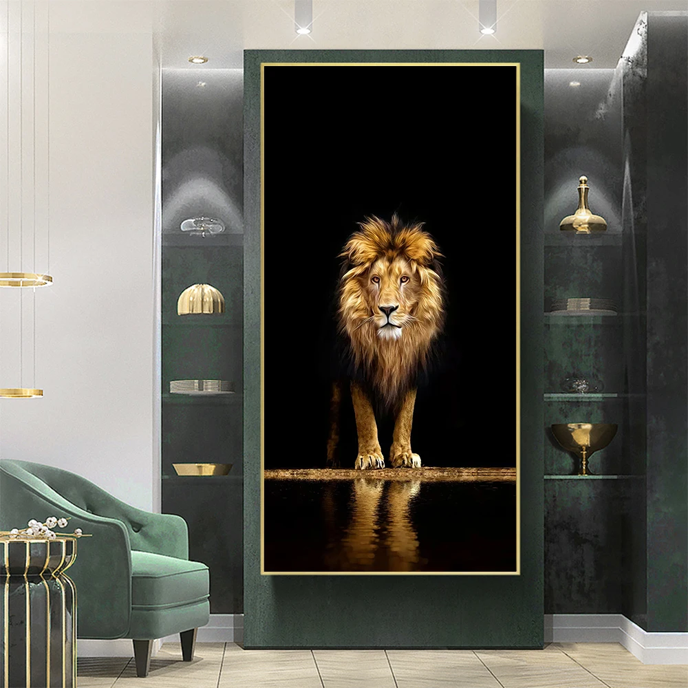 

DDHH Wall Art Canvas Painting Modern Animal Golden Lion Wild Animal Picture Mural Prints Posters For Living Room Home Decor