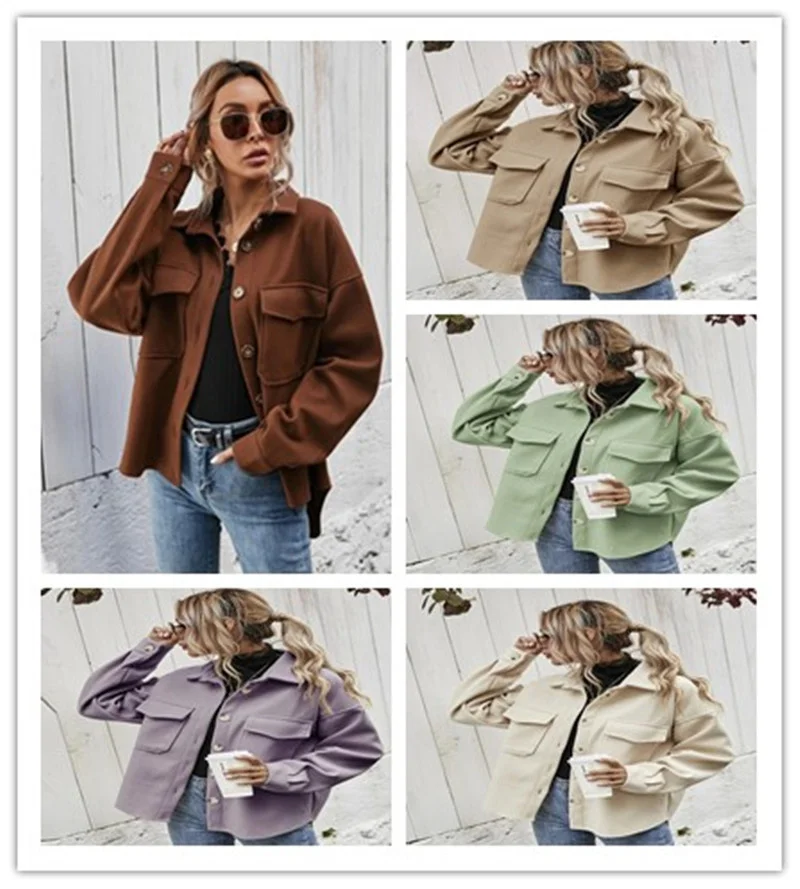 

Woolen Coat Women Plus Size Loose Casual Streetwear Lapel Button Solid Coat Button Basic Jackets Autumn Winter New Overcoats