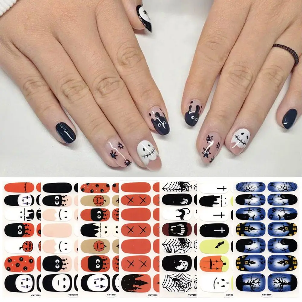 Наклейки для ногтей на Хэллоуин тыква/Летучая мышь/паук наклейки ногтевого
