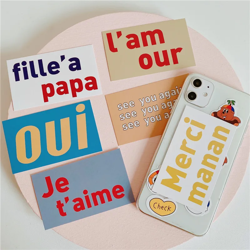 Ins Chic Simple English Decorative Card 6 Sheets Korean Contrast Color Creative Mobile Phone Shell Small Diy Wall Sticker | Канцтовары