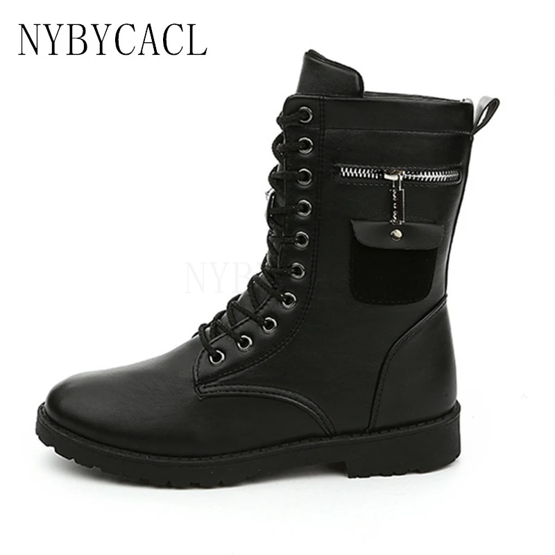 

2021 New Fashion PU Leather Combat Boots for Men Infantry Tactical Walking Ankle Shoes Motorcycle Boots Vintage Casual Footwear