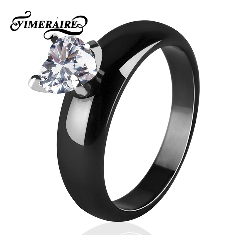 Простой дизайн черное белое керамическое кольцо с розовым фиолетовым прозрачным