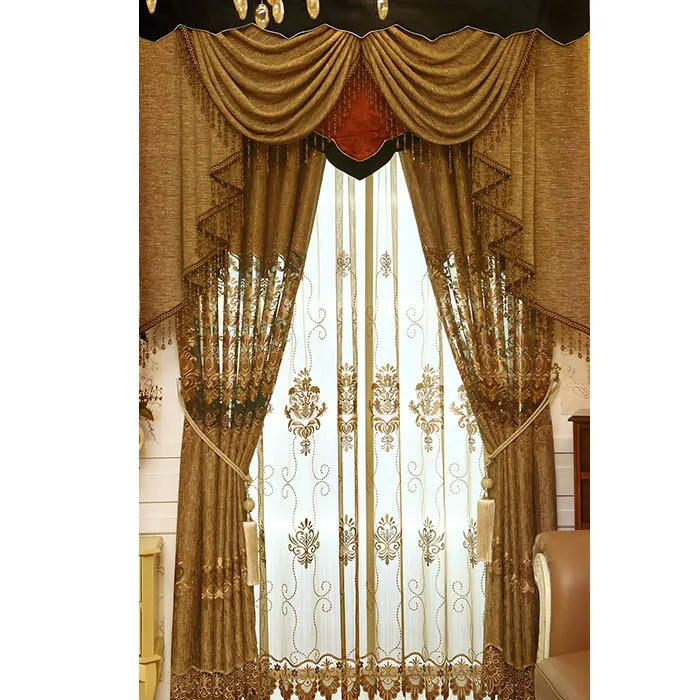 Нежные коричневые вышитые декоративные шторы для гостиной занавески в комнату